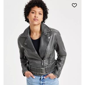 Jou Jou Juniors' Distressed Asymmetric Moto Jacket For Macy's Size Medium $90